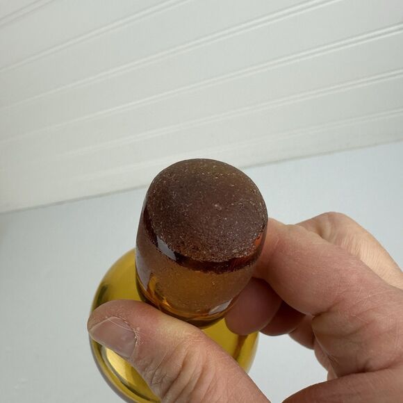 MCM Amber Art Glass Decanter Genie Bottle Flame Tear Drop Stopper ONLY 9” - Picture 8 of 10